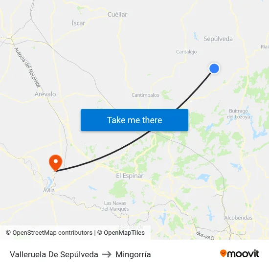 Valleruela De Sepúlveda to Mingorría map