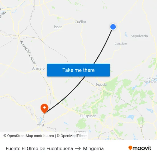 Fuente El Olmo De Fuentidueña to Mingorría map