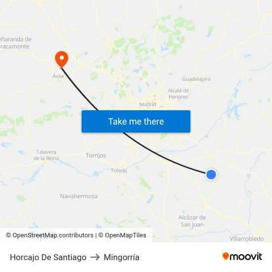 Horcajo De Santiago to Mingorría map