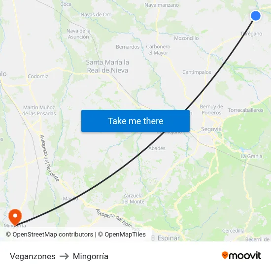 Veganzones to Mingorría map