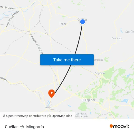 Cuéllar to Mingorría map