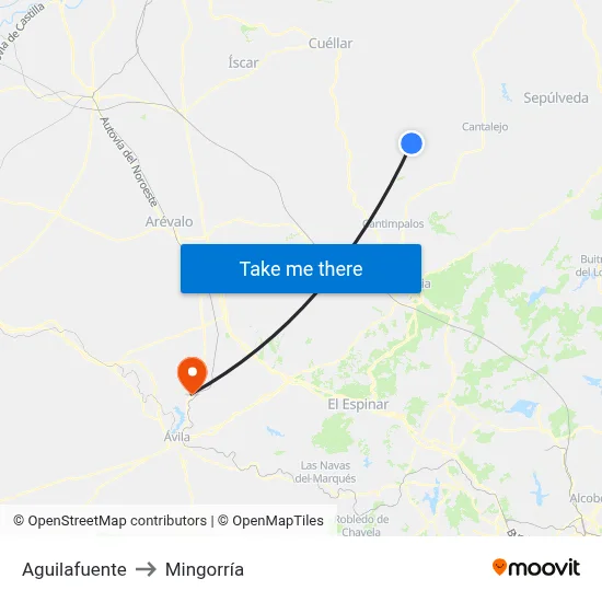Aguilafuente to Mingorría map