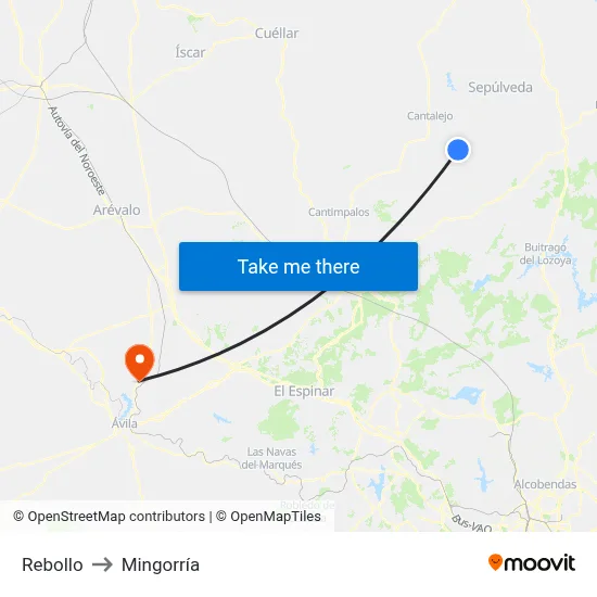 Rebollo to Mingorría map