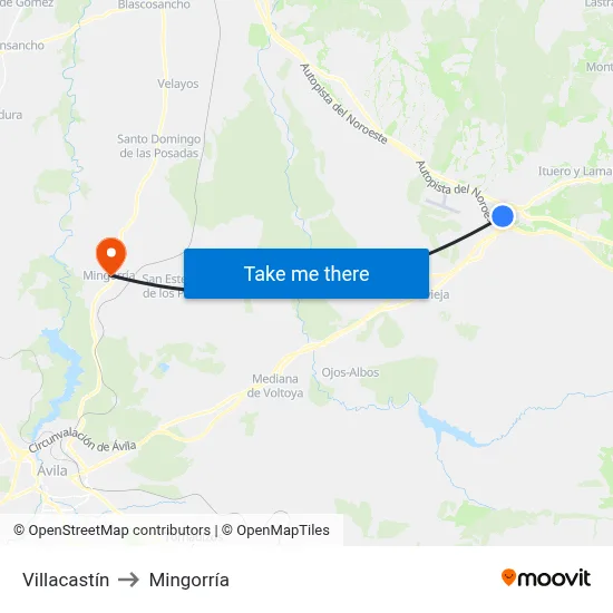 Villacastín to Mingorría map