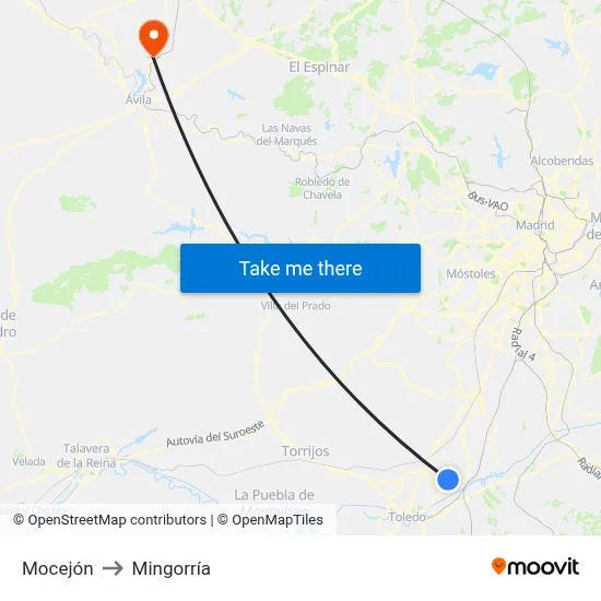 Mocejón to Mingorría map