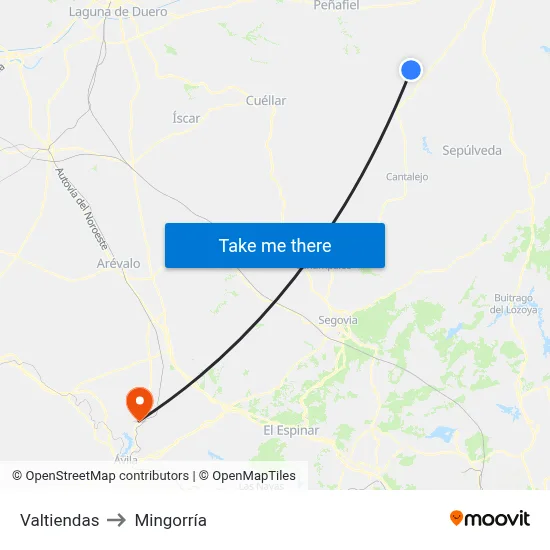 Valtiendas to Mingorría map