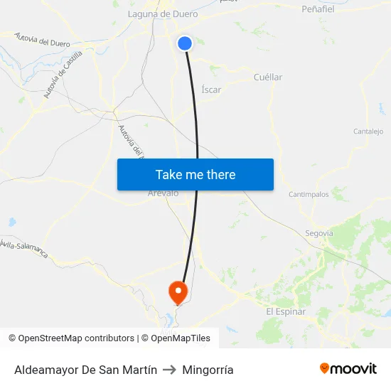 Aldeamayor De San Martín to Mingorría map