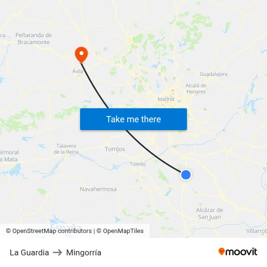 La Guardia to Mingorría map