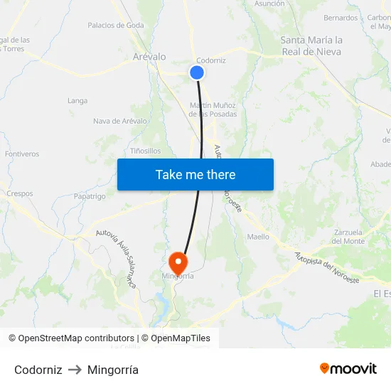 Codorniz to Mingorría map