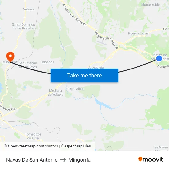 Navas De San Antonio to Mingorría map