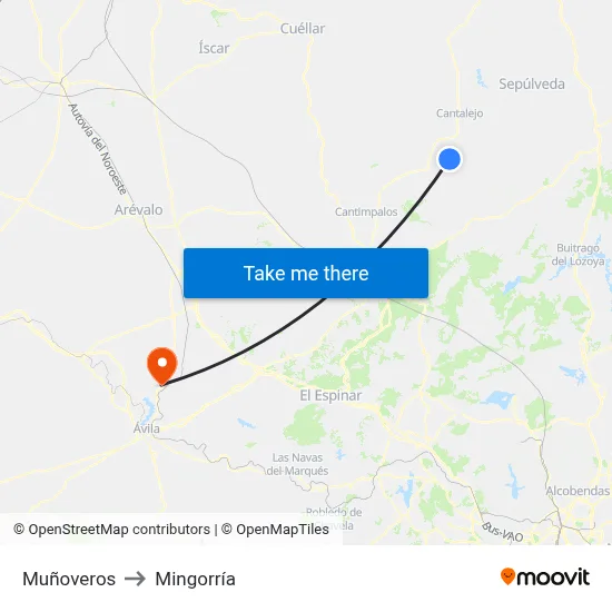 Muñoveros to Mingorría map