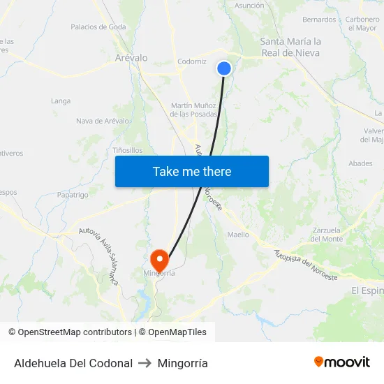 Aldehuela Del Codonal to Mingorría map
