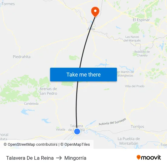 Talavera De La Reina to Mingorría map