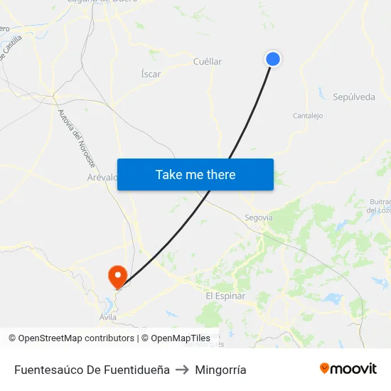 Fuentesaúco De Fuentidueña to Mingorría map