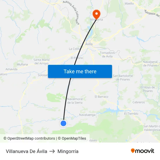 Villanueva De Ávila to Mingorría map