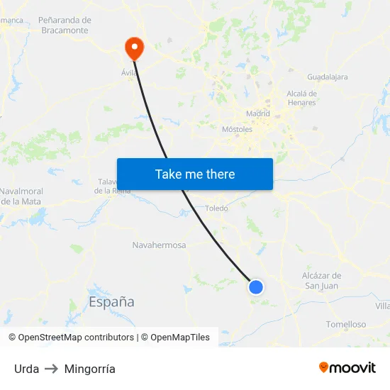 Urda to Mingorría map