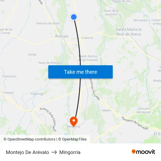 Montejo De Arévalo to Mingorría map