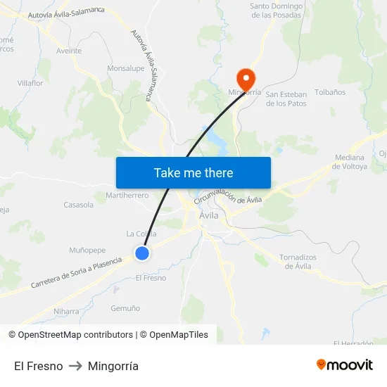 El Fresno to Mingorría map