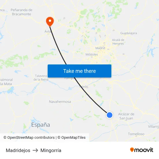 Madridejos to Mingorría map