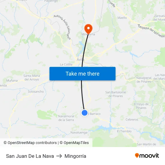 San Juan De La Nava to Mingorría map