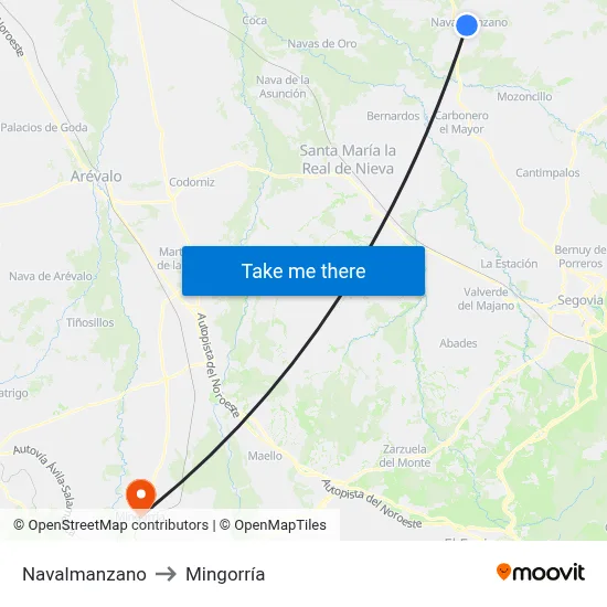 Navalmanzano to Mingorría map