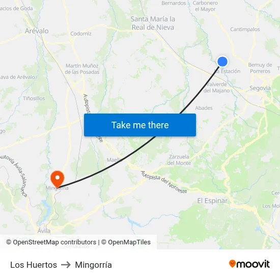 Los Huertos to Mingorría map