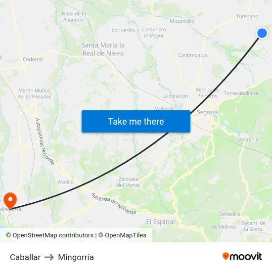 Caballar to Mingorría map