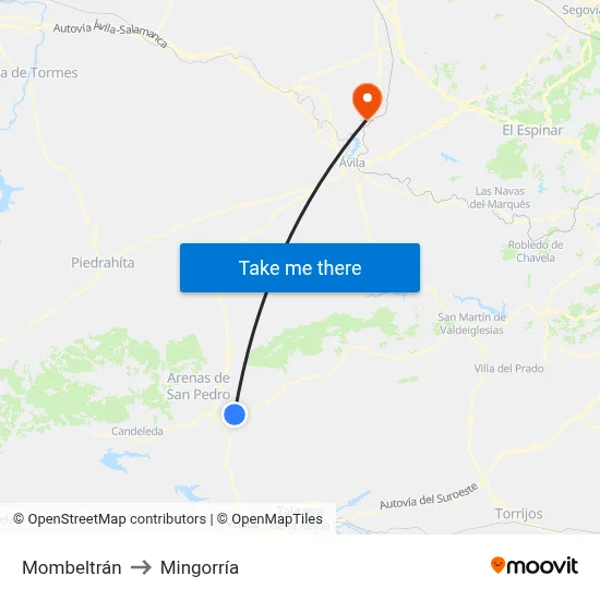 Mombeltrán to Mingorría map