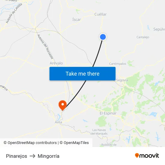 Pinarejos to Mingorría map