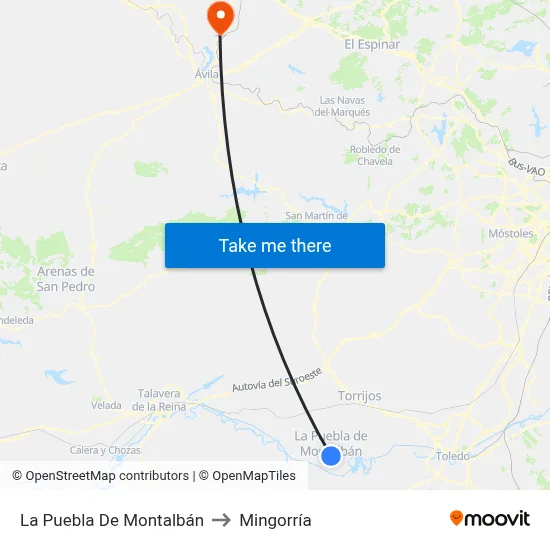 La Puebla De Montalbán to Mingorría map