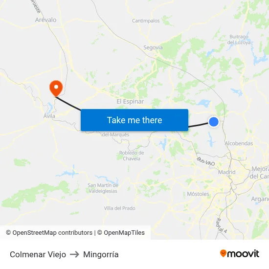 Colmenar Viejo to Mingorría map