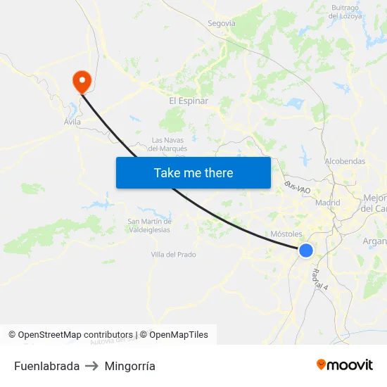 Fuenlabrada to Mingorría map