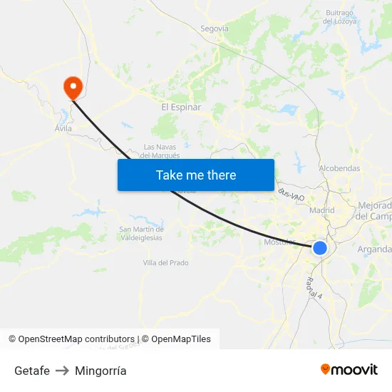 Getafe to Mingorría map