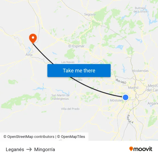 Leganés to Mingorría map