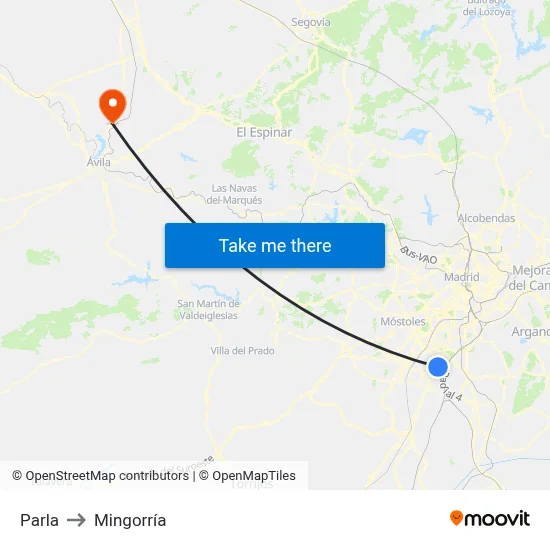 Parla to Mingorría map