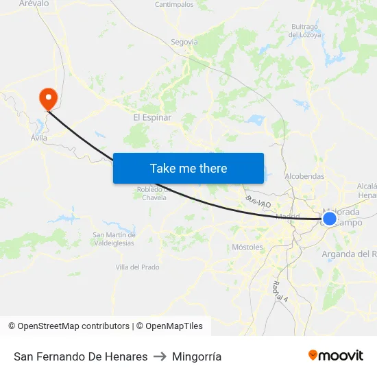 San Fernando De Henares to Mingorría map
