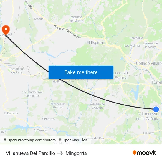 Villanueva Del Pardillo to Mingorría map