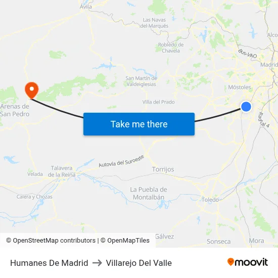 Humanes De Madrid to Villarejo Del Valle map