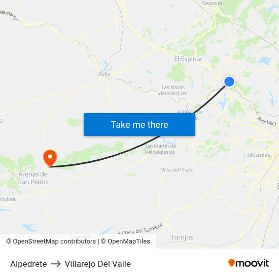 Alpedrete to Villarejo Del Valle map