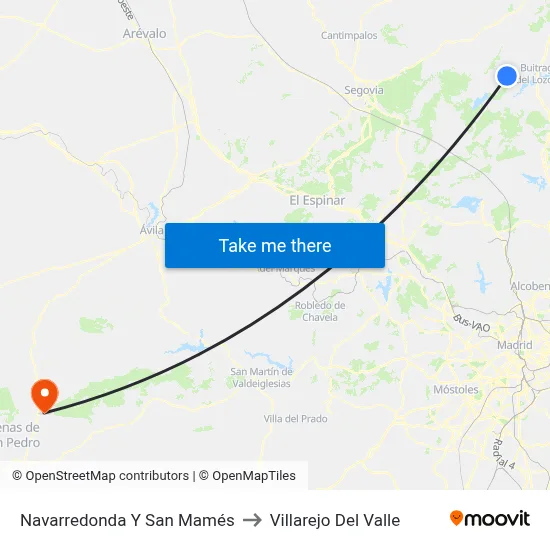 Navarredonda Y San Mamés to Villarejo Del Valle map