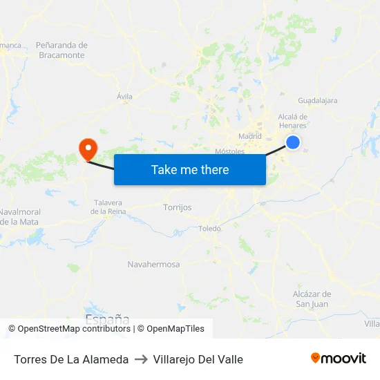 Torres De La Alameda to Villarejo Del Valle map