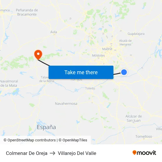 Colmenar De Oreja to Villarejo Del Valle map