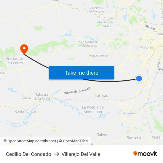Cedillo Del Condado to Villarejo Del Valle map