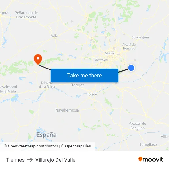 Tielmes to Villarejo Del Valle map