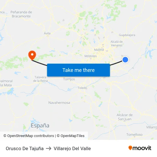 Orusco De Tajuña to Villarejo Del Valle map