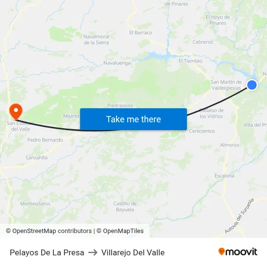 Pelayos De La Presa to Villarejo Del Valle map