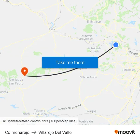 Colmenarejo to Villarejo Del Valle map