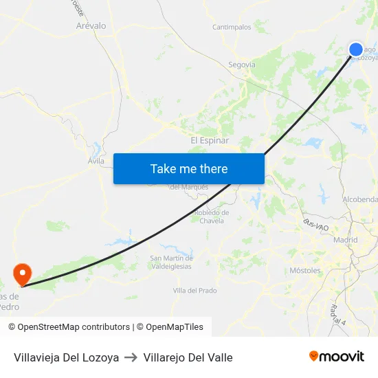 Villavieja Del Lozoya to Villarejo Del Valle map