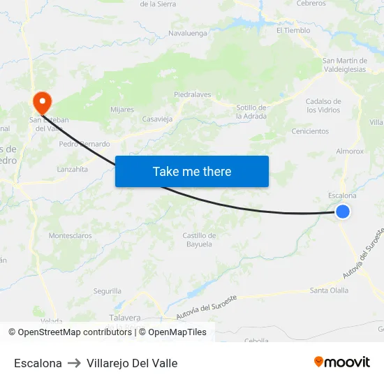 Escalona to Villarejo Del Valle map