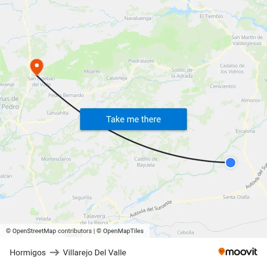 Hormigos to Villarejo Del Valle map